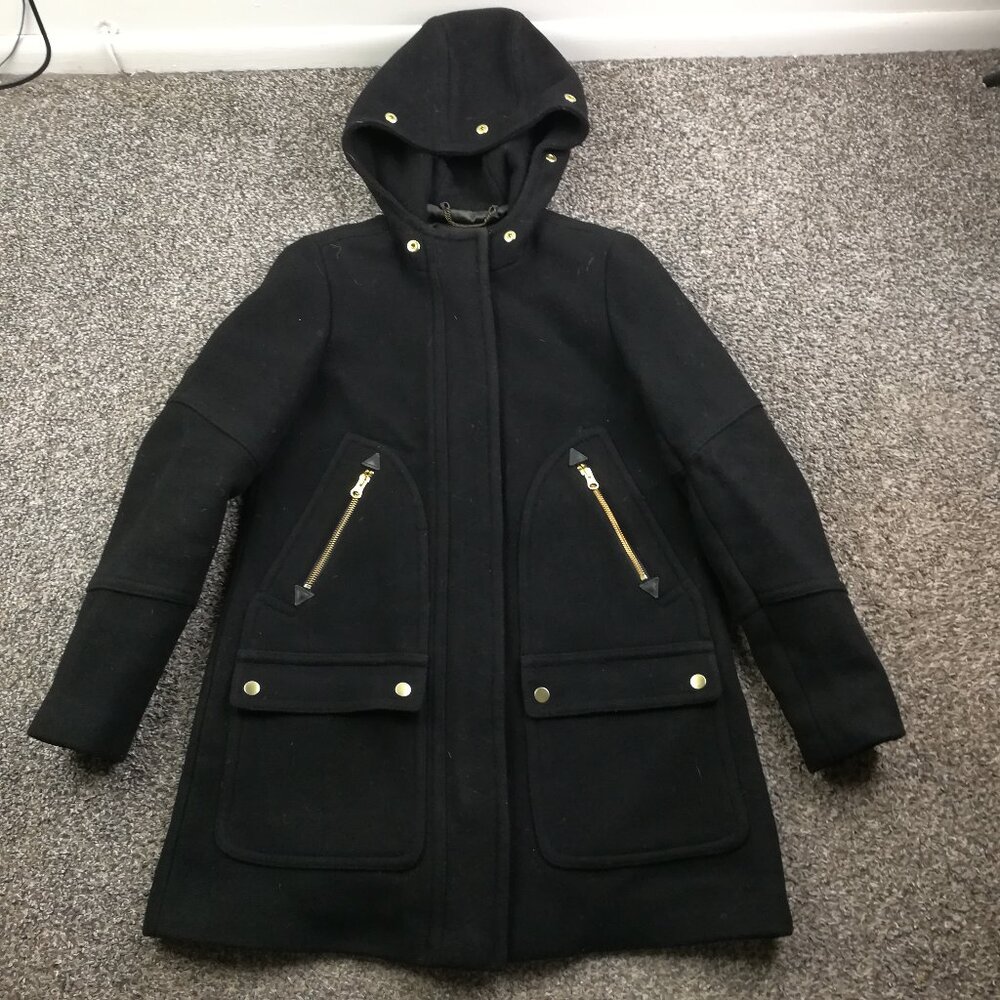 J Crew Coat Chateau Parka Italian Wool Stadium Cloth Nello Gori Black Womens 2